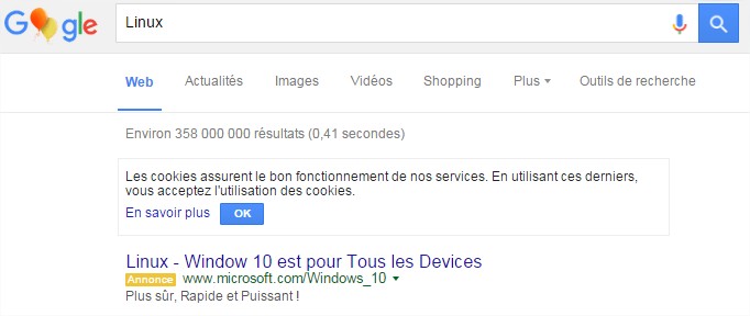 Résultats de recherche Linux sur google