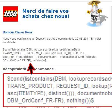 Image de mail de retour de ma commande Lego