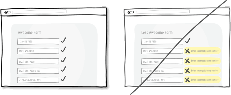 Try forgiving inputs instead of being strict with data. Try forgiving inputs instead of being strict with data.