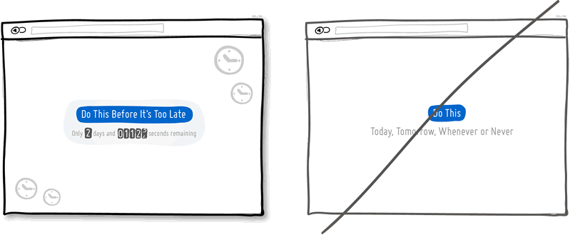 Try urgency instead of timelessness. Try urgency instead of timelessness.