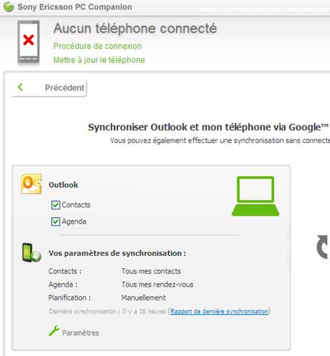 Sony Ericsson Xperia Arc : l'importation des contacts obligatoire par Outlook