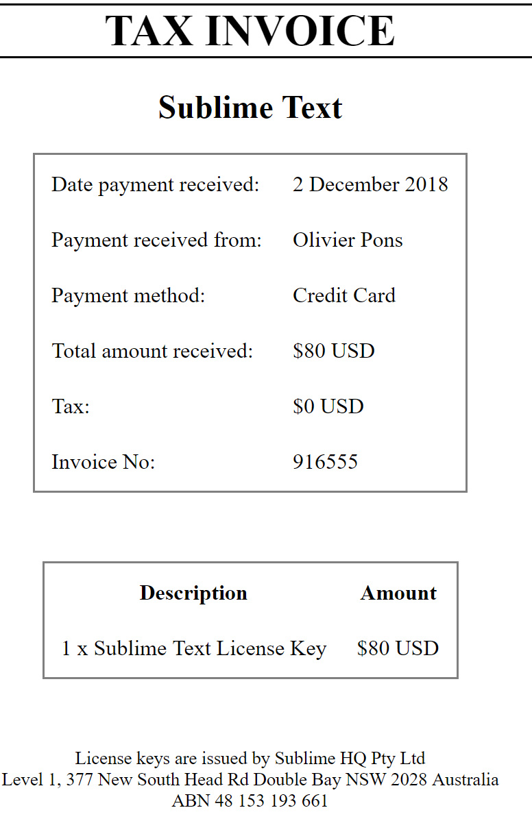 Sublime Text licence bought