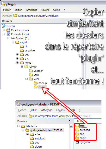 Copier les fichiers du plugin Tabularize dans le répertoire plugin de vim