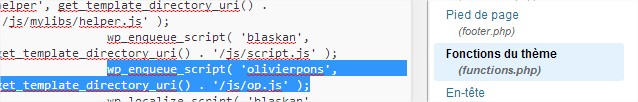 Wordpress description de l'inclusion de javascript dans un theme